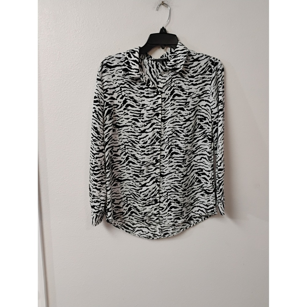 Liverpool Los Angeles Zebra Print Button Down Shirt Petite Small Black White